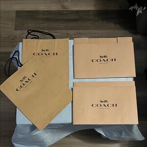 New Coach Brown Set Of 2 Shopping Bags  And 2 Gift Boxes Set